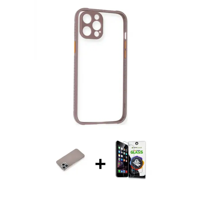 ieg™ iPhone 12 Pro Max Kılıf Nova Asil Özel Seri - Şeffaf Temperli Cam Ekran Koruyucu + Shine Kamera Lens Koruma Cam - SABE