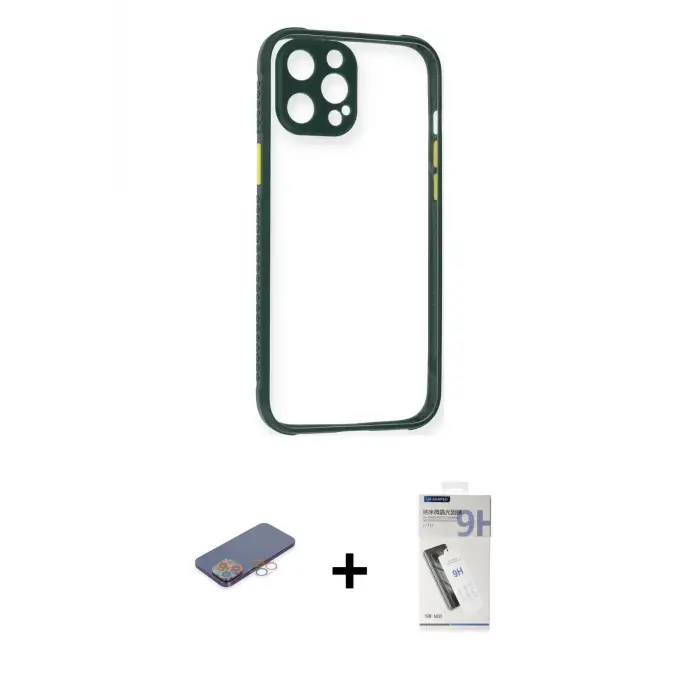 ieg™ iPhone 12 Pro Max Kılıf Nova Asil Özel Seri - Şeffaf Uv Polymer Nano Ekran Koruyucu + Renkli Kamera Lens Koruma Cam - PE
