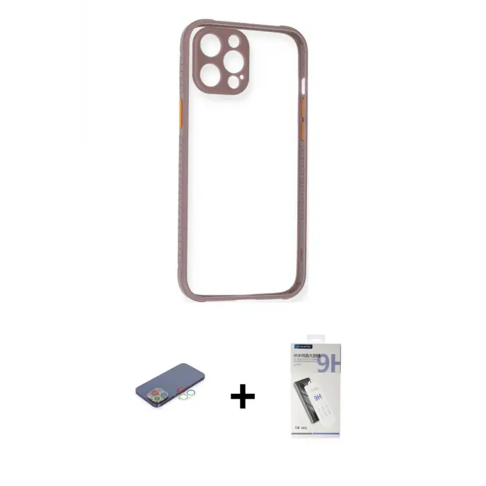 ieg™ iPhone 12 Pro Max Kılıf Nova Asil Özel Seri - Şeffaf Uv Polymer Nano Ekran Koruyucu + Renkli Kamera Lens Koruma Cam - MI