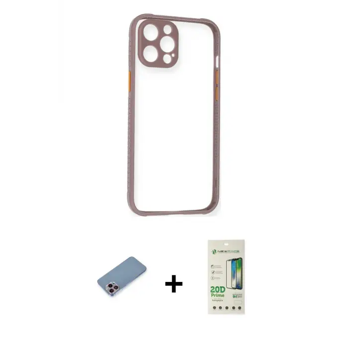 ieg™ iPhone 12 Pro Max Kılıf Nova Asil Özel Seri - Siyah 20D Premium Cam Ekran Koruyucu + Shine Kamera Lens Koruma Cam - PE