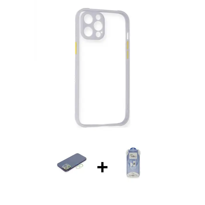 ieg™ iPhone 12 Pro Max Kılıf Nova Asil Özel Seri - Siyah Joko Magic 5D Cam + Renkli Kamera Lens Koruma Cam - YL