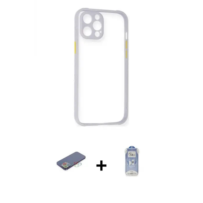 ieg™ iPhone 12 Pro Max Kılıf Nova Asil Özel Seri - Siyah Joko Magic 5D Cam + Renkli Kamera Lens Koruma Cam - MI