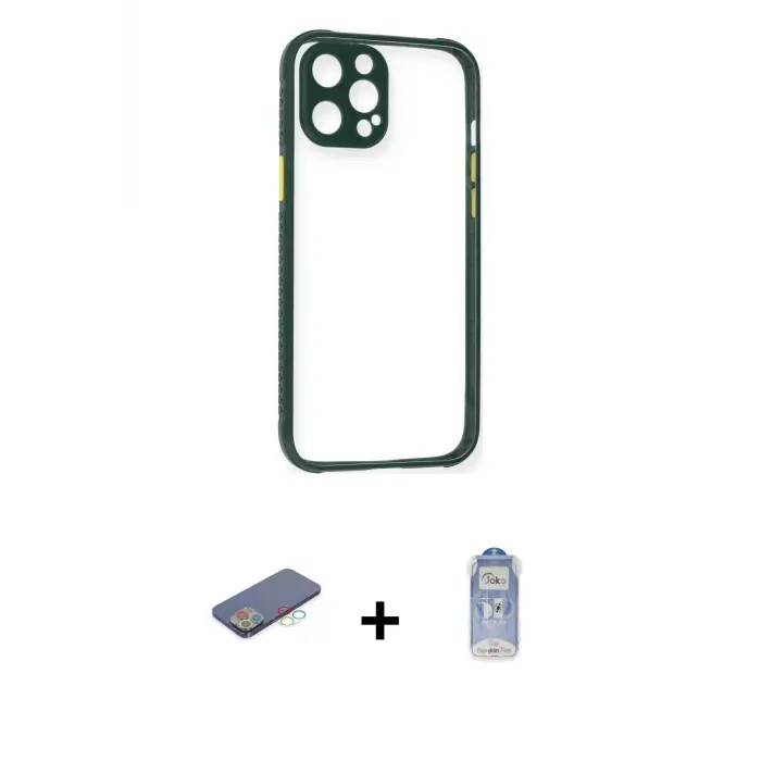ieg™ iPhone 12 Pro Max Kılıf Nova Asil Özel Seri - Siyah Joko Magic 5D Cam + Renkli Kamera Lens Koruma Cam - MI