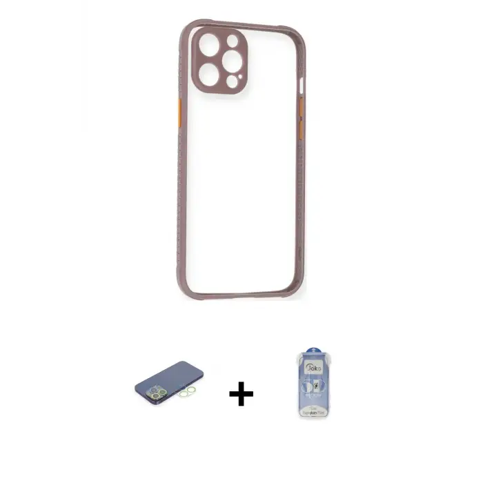 ieg™ iPhone 12 Pro Max Kılıf Nova Asil Özel Seri - Siyah Joko Magic 5D Cam + Renkli Kamera Lens Koruma Cam - YL