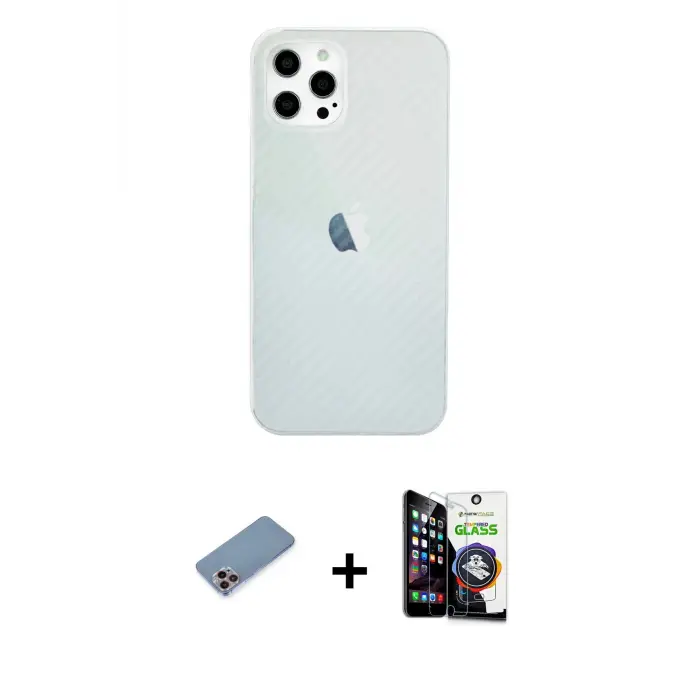 ieg™ iPhone 12 Pro Max Kılıf Nova Çizgi - Şeffaf Temperli Cam Ekran Koruyucu + Shine Kamera Lens Koruma Cam - PE