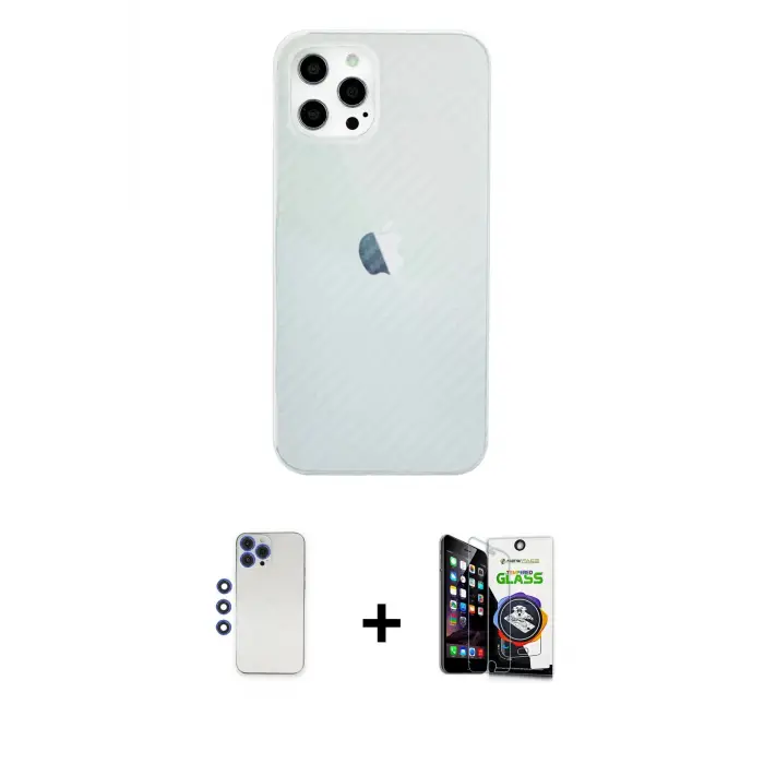 ieg™ iPhone 12 Pro Max Kılıf Nova Çizgi - Şeffaf Temperli Cam Ekran Koruyucu + Shine Kamera Lens - LT