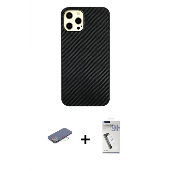 ieg™ iPhone 12 Pro Max Kılıf Nova Çizgi - Şeffaf Uv Polymer Nano Ekran Koruyucu + Renkli Kamera Lens Koruma Cam - MI