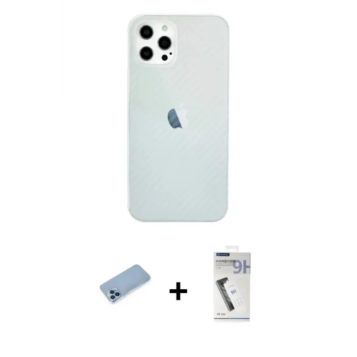 ieg™ iPhone 12 Pro Max Kılıf Nova Çizgi - Şeffaf Uv Polymer Nano Ekran Koruyucu + Shine Kamera Lens Koruma Cam - MI