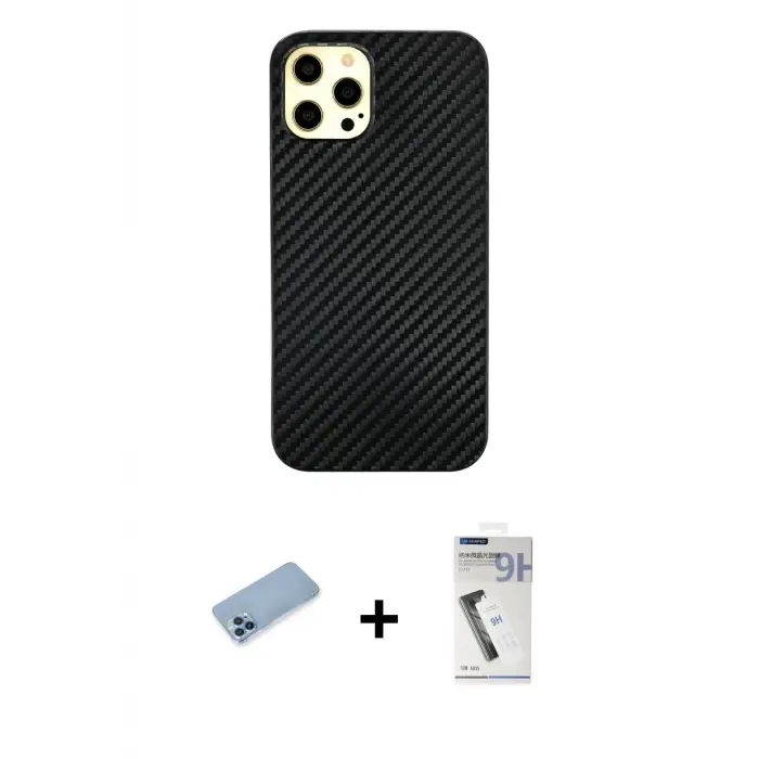 ieg™ iPhone 12 Pro Max Kılıf Nova Çizgi - Şeffaf Uv Polymer Nano Ekran Koruyucu + Shine Kamera Lens Koruma Cam - MI