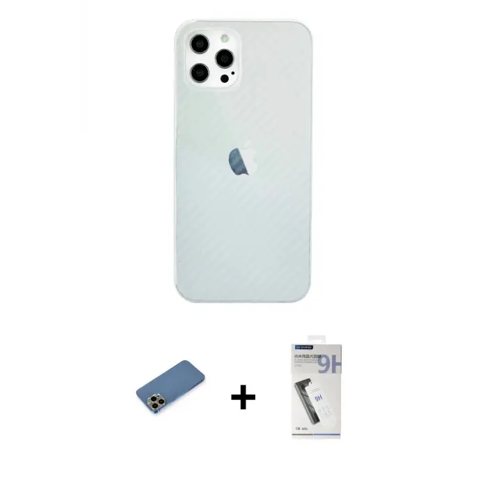 ieg™ iPhone 12 Pro Max Kılıf Nova Çizgi - Şeffaf Uv Polymer Nano Ekran Koruyucu + Shine Kamera Lens Koruma Cam - GD