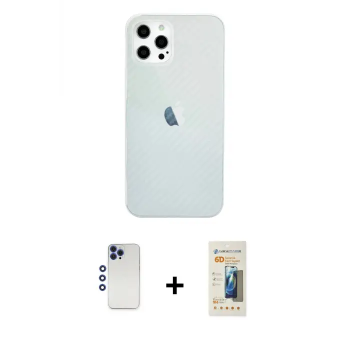 ieg™ iPhone 12 Pro Max Kılıf Nova Çizgi - Siyah 6D Mat Seramik Hayalet Nano Ekran Koruyucu + Shine Kamera Lens - LT