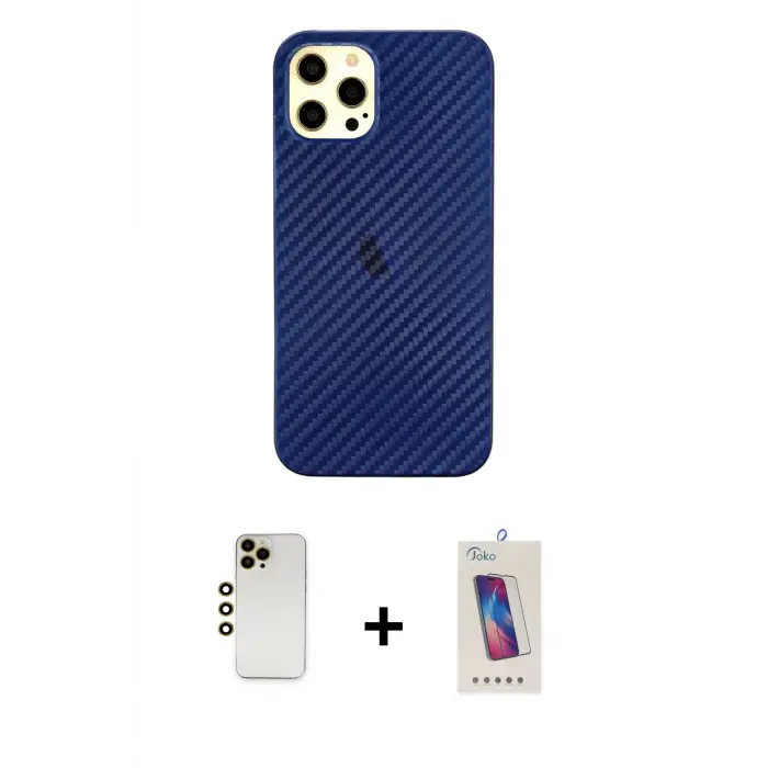 ieg™ iPhone 12 Pro Max Kılıf Nova Çizgi - Siyah Joko 5D Cam + Shine Kamera Lens - GD