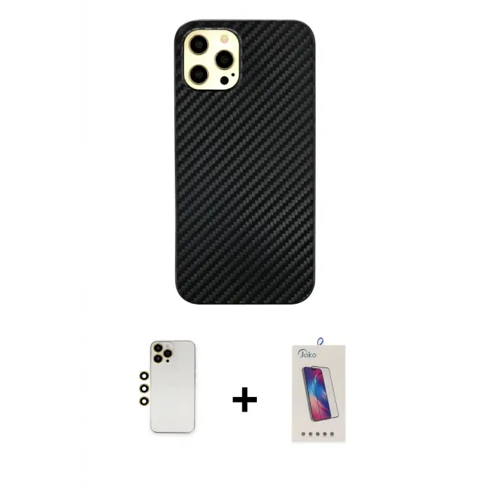 ieg™ iPhone 12 Pro Max Kılıf Nova Çizgi - Siyah Joko 5D Cam + Shine Kamera Lens - GD