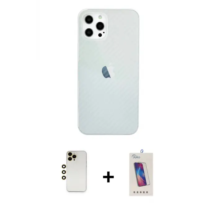ieg™ iPhone 12 Pro Max Kılıf Nova Çizgi - Siyah Joko 5D Cam + Shine Kamera Lens - GD