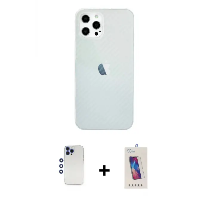 ieg™ iPhone 12 Pro Max Kılıf Nova Çizgi - Siyah Joko 5D Cam + Shine Kamera Lens - LT