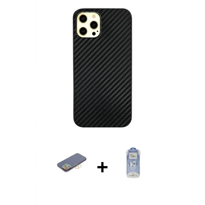 ieg™ iPhone 12 Pro Max Kılıf Nova Çizgi - Siyah Joko Magic 5D Cam + Renkli Kamera Lens Koruma Cam - SI