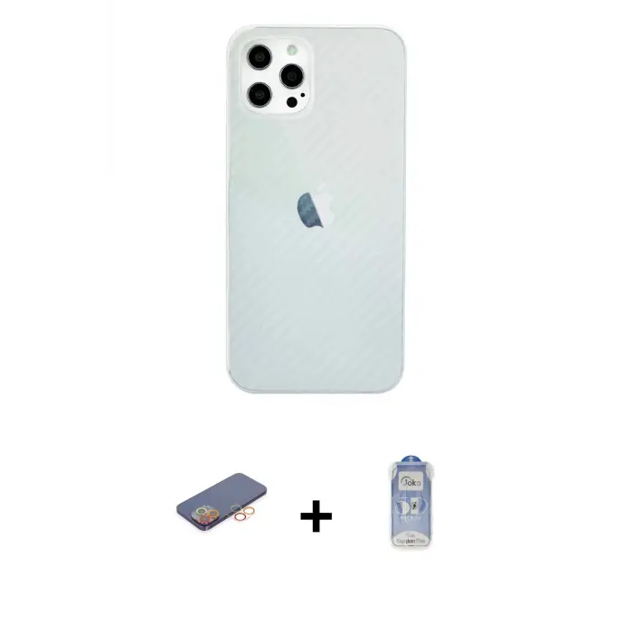 ieg™ iPhone 12 Pro Max Kılıf Nova Çizgi - Siyah Joko Magic 5D Cam + Renkli Kamera Lens Koruma Cam - TU