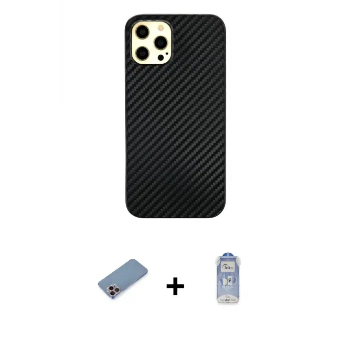ieg™ iPhone 12 Pro Max Kılıf Nova Çizgi - Siyah Joko Magic 5D Cam + Shine Kamera Lens Koruma Cam - PE
