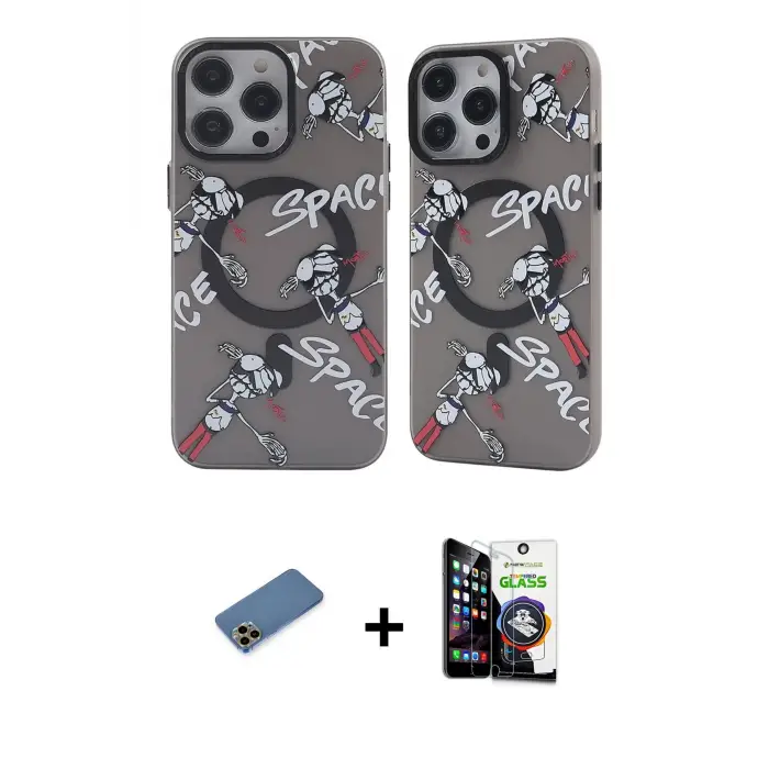 ieg™ iPhone 12 Pro Max Kılıf Nova Doku Koleksiyonu - Şeffaf Temperli Cam Ekran Koruyucu + Shine Kamera Lens Koruma Cam - GD