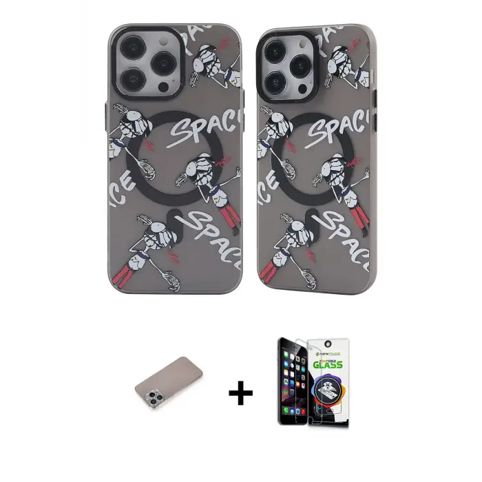 ieg™ iPhone 12 Pro Max Kılıf Nova Doku Koleksiyonu - Şeffaf Temperli Cam Ekran Koruyucu + Shine Kamera Lens Koruma Cam - SABE