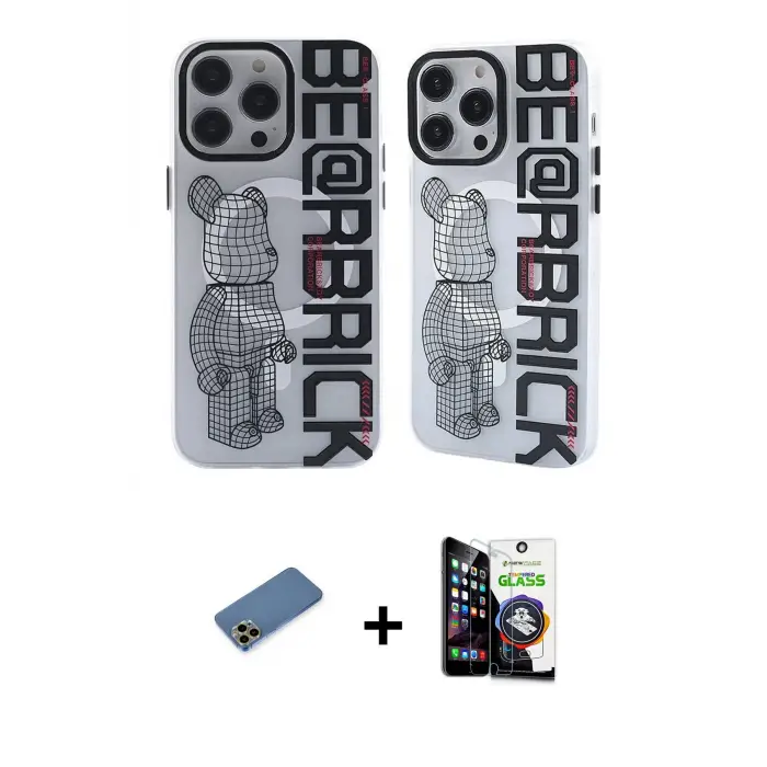 ieg™ iPhone 12 Pro Max Kılıf Nova Doku Koleksiyonu - Şeffaf Temperli Cam Ekran Koruyucu + Shine Kamera Lens Koruma Cam - GD