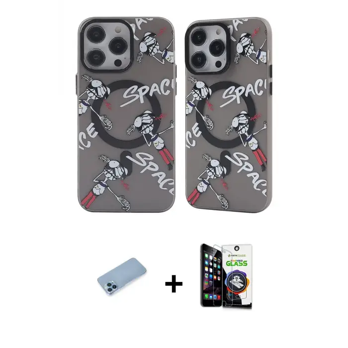 ieg™ iPhone 12 Pro Max Kılıf Nova Doku Koleksiyonu - Şeffaf Temperli Cam Ekran Koruyucu + Shine Kamera Lens Koruma Cam - MI