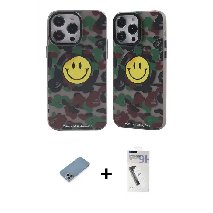ieg™ iPhone 12 Pro Max Kılıf Nova Doku Koleksiyonu - Şeffaf Uv Polymer Nano Ekran Koruyucu + Shine Kamera Lens Koruma Cam - GI