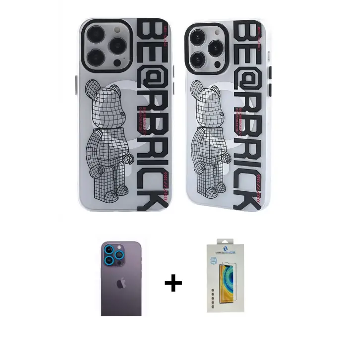ieg™ iPhone 12 Pro Max Kılıf Nova Doku Koleksiyonu - Siyah Polymer Nano Ekran Koruyucu + Neon Fosforlu Kamera Lens - MI
