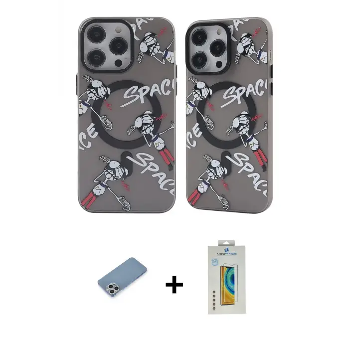 ieg™ iPhone 12 Pro Max Kılıf Nova Doku Koleksiyonu - Siyah Polymer Nano Ekran Koruyucu + Shine Kamera Lens Koruma Cam - GS