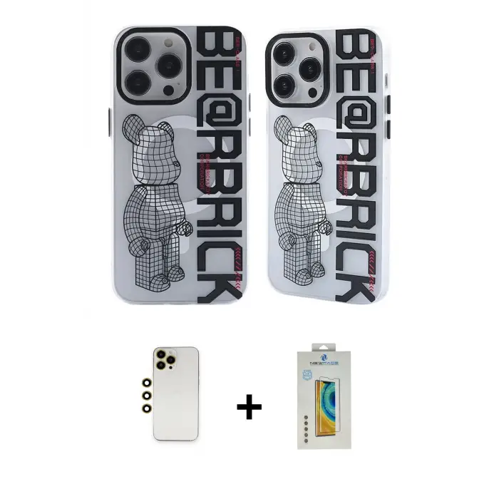 ieg™ iPhone 12 Pro Max Kılıf Nova Doku Koleksiyonu - Siyah Polymer Nano Ekran Koruyucu + Shine Kamera Lens - GD