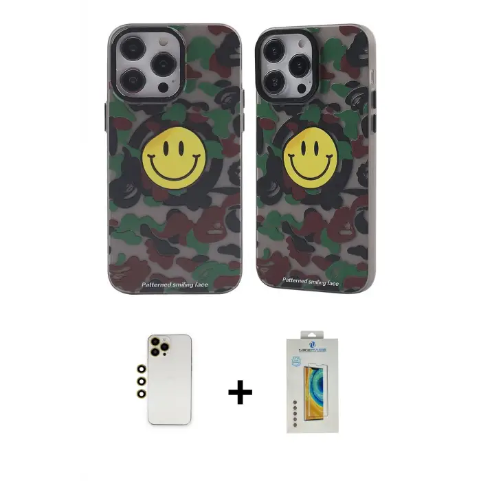ieg™ iPhone 12 Pro Max Kılıf Nova Doku Koleksiyonu - Siyah Polymer Nano Ekran Koruyucu + Shine Kamera Lens - GD