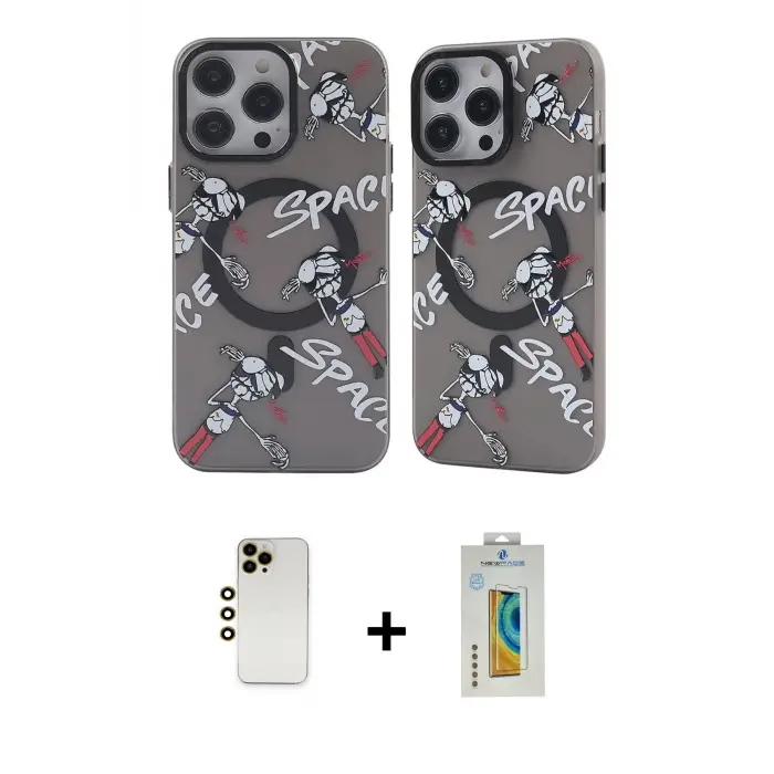 ieg™ iPhone 12 Pro Max Kılıf Nova Doku Koleksiyonu - Siyah Polymer Nano Ekran Koruyucu + Shine Kamera Lens - GD