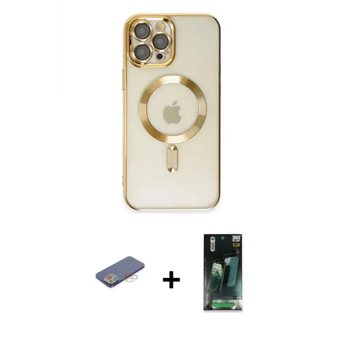 ieg™ iPhone 12 Pro Max Kılıf Nova Işık Özel Seri - Şeffaf 360 Full Body Arka Koruyucu + Renkli Kamera Lens Koruma Cam - MI