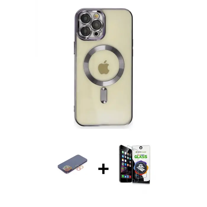 ieg™ iPhone 12 Pro Max Kılıf Nova Işık Özel Seri - Şeffaf Temperli Cam Ekran Koruyucu + Renkli Kamera Lens Koruma Cam - TU