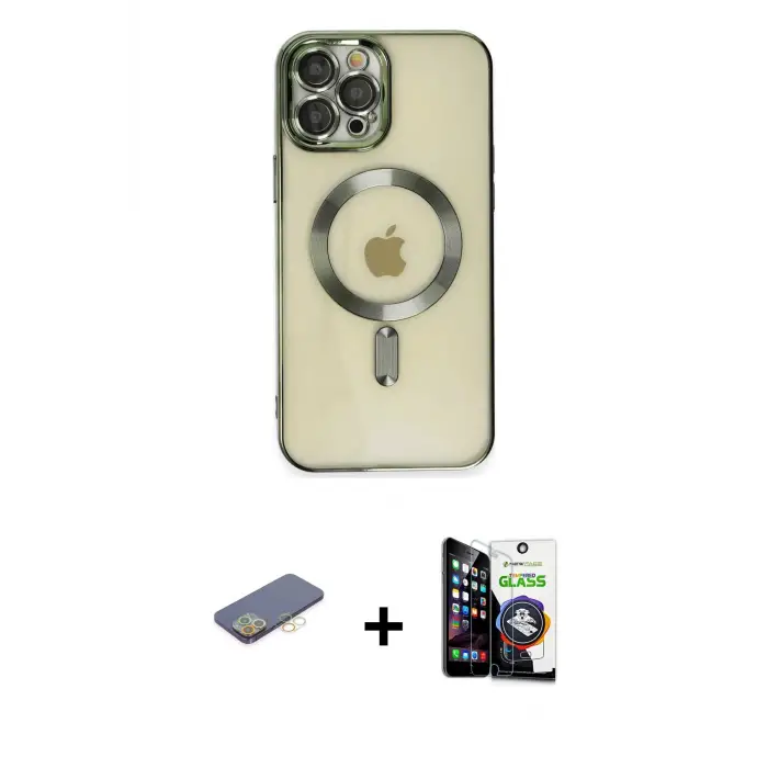 ieg™ iPhone 12 Pro Max Kılıf Nova Işık Özel Seri - Şeffaf Temperli Cam Ekran Koruyucu + Renkli Kamera Lens Koruma Cam - SI