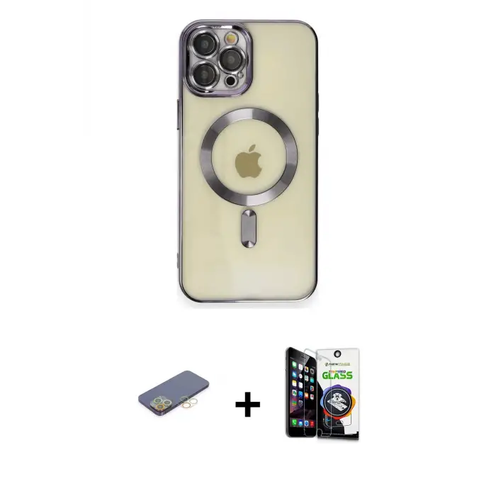 ieg™ iPhone 12 Pro Max Kılıf Nova Işık Özel Seri - Şeffaf Temperli Cam Ekran Koruyucu + Renkli Kamera Lens Koruma Cam - SI