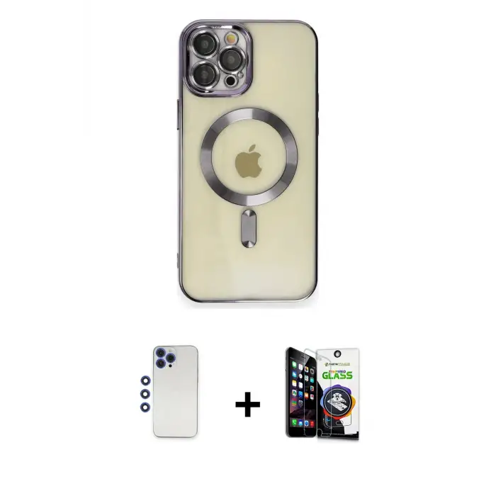 ieg™ iPhone 12 Pro Max Kılıf Nova Işık Özel Seri - Şeffaf Temperli Cam Ekran Koruyucu + Shine Kamera Lens - LT