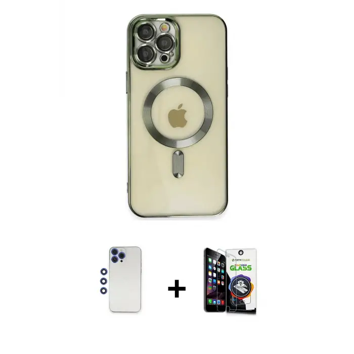 ieg™ iPhone 12 Pro Max Kılıf Nova Işık Özel Seri - Şeffaf Temperli Cam Ekran Koruyucu + Shine Kamera Lens - LT