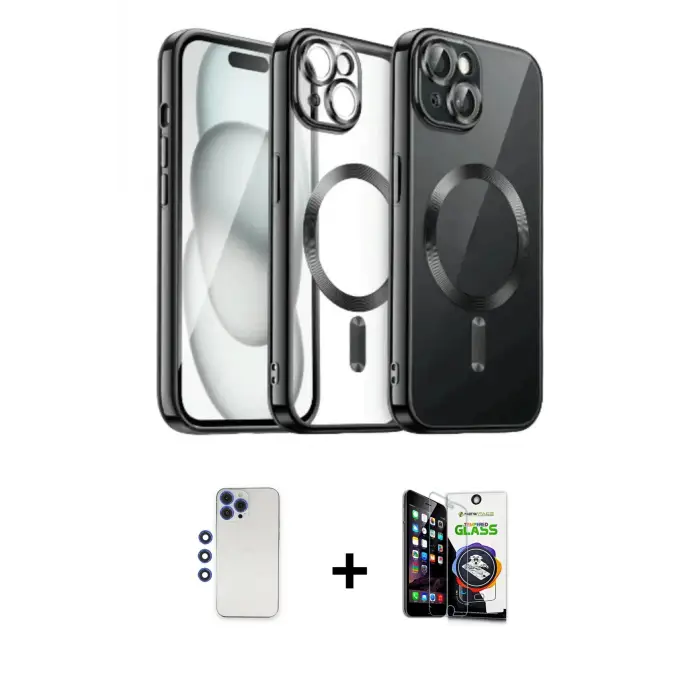 ieg™ iPhone 12 Pro Max Kılıf Nova Işık Özel Seri - Şeffaf Temperli Cam Ekran Koruyucu + Shine Kamera Lens - LT