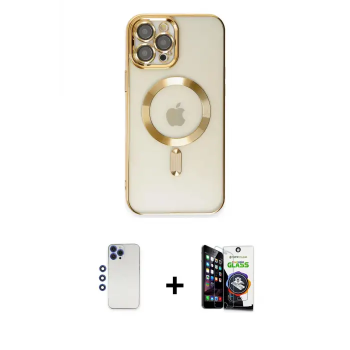 ieg™ iPhone 12 Pro Max Kılıf Nova Işık Özel Seri - Şeffaf Temperli Cam Ekran Koruyucu + Shine Kamera Lens - LT