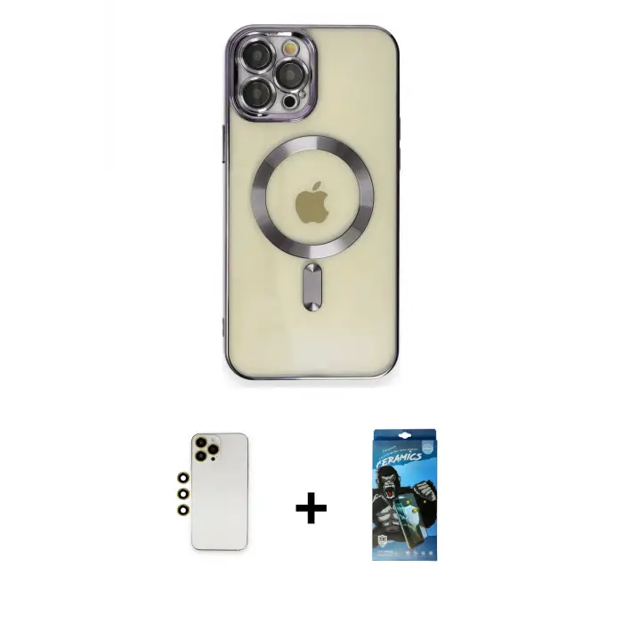 ieg™ iPhone 12 Pro Max Kılıf Nova Işık Özel Seri - Siyah 34D Izgaralı Cam + Shine Kamera Lens - GD