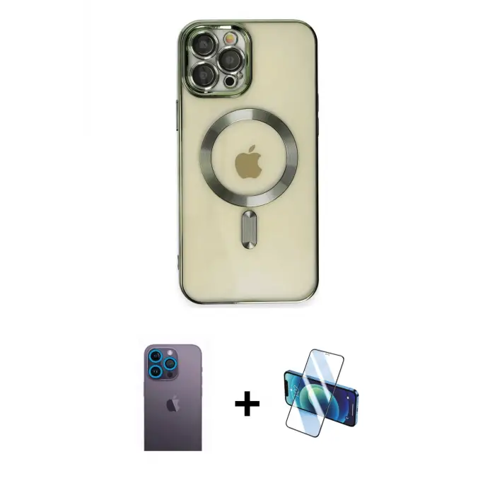 ieg™ iPhone 12 Pro Max Kılıf Nova Işık Özel Seri - Siyah 3D Antistatik Seramik Nano Ekran Koruyucu + Neon Fosforlu Kamera Lens - MI