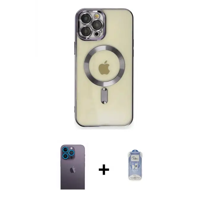 ieg™ iPhone 12 Pro Max Kılıf Nova Işık Özel Seri - Siyah Joko Magic 5D Cam + Neon Fosforlu Kamera Lens - MI