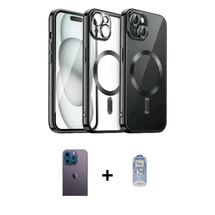 ieg™ iPhone 12 Pro Max Kılıf Nova Işık Özel Seri - Siyah Joko Magic 5D Cam + Neon Fosforlu Kamera Lens - MI