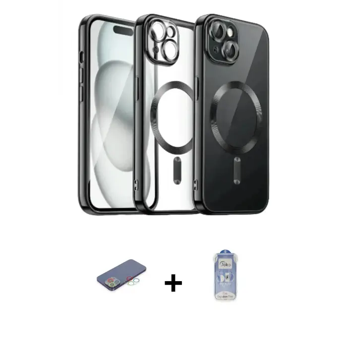 ieg™ iPhone 12 Pro Max Kılıf Nova Işık Özel Seri - Siyah Joko Magic 5D Cam + Renkli Kamera Lens Koruma Cam - MI