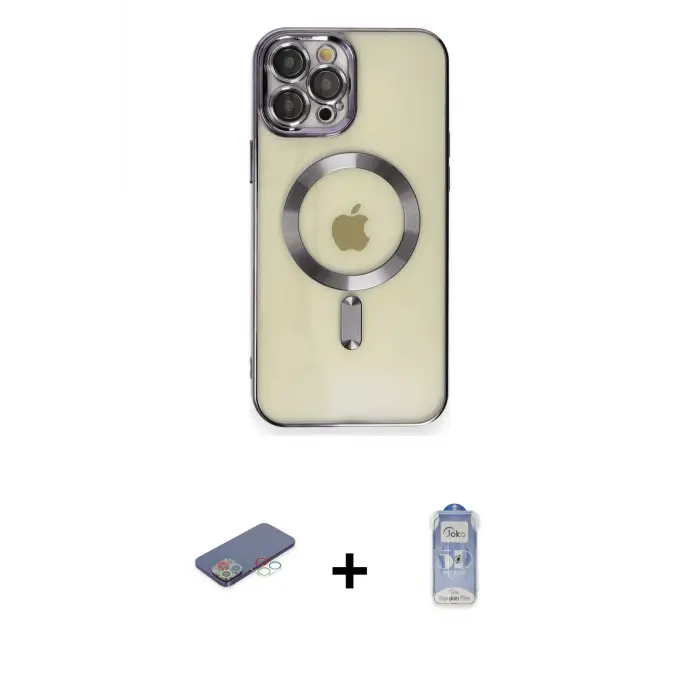 ieg™ iPhone 12 Pro Max Kılıf Nova Işık Özel Seri - Siyah Joko Magic 5D Cam + Renkli Kamera Lens Koruma Cam - MI