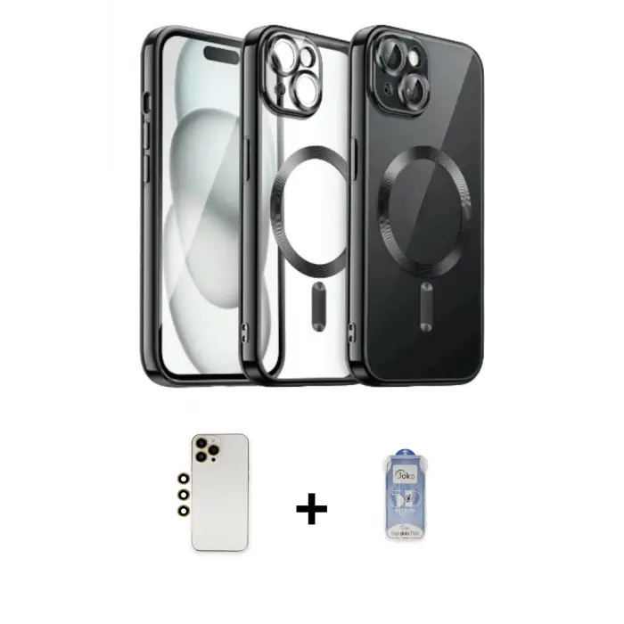 ieg™ iPhone 12 Pro Max Kılıf Nova Işık Özel Seri - Siyah Joko Magic 5D Cam + Shine Kamera Lens - GD