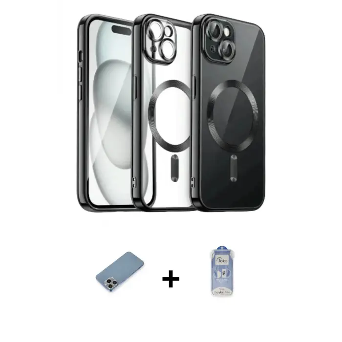 ieg™ iPhone 12 Pro Max Kılıf Nova Işık Özel Seri - Siyah Joko Magic 5D Cam + Shine Kamera Lens Koruma Cam - GI