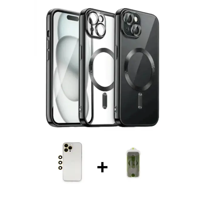 ieg™ iPhone 12 Pro Max Kılıf Nova Işık Özel Seri - Siyah Joko Magic 5D Hayalet Cam + Shine Kamera Lens - GD