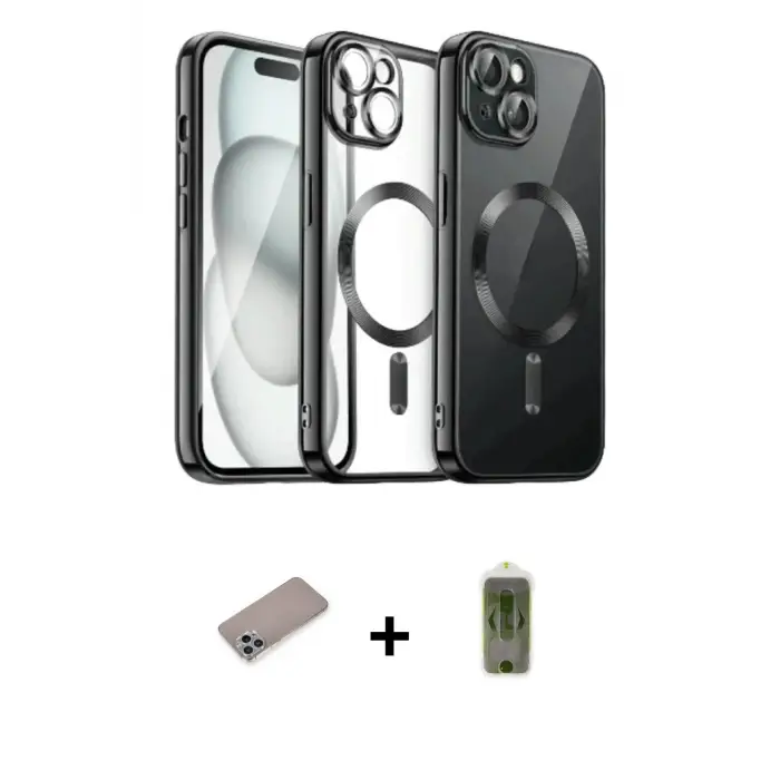ieg™ iPhone 12 Pro Max Kılıf Nova Işık Özel Seri - Siyah Joko Magic 5D Hayalet Cam + Shine Kamera Lens Koruma Cam - SABE